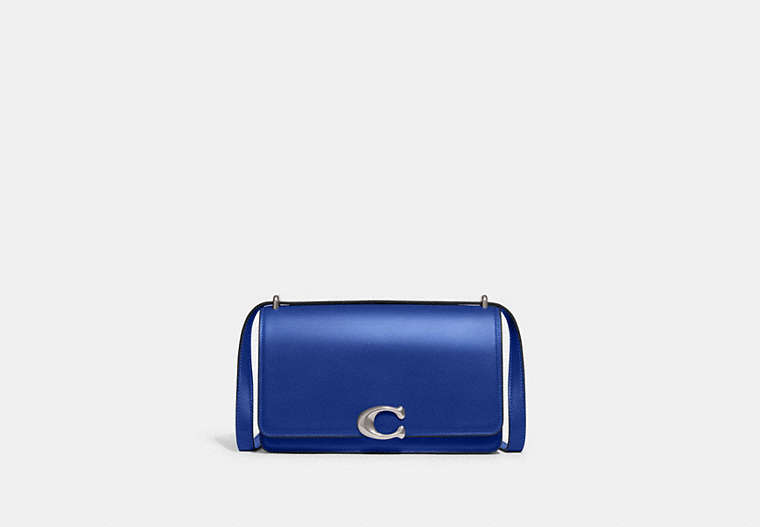 COACH®,BANDIT SHOULDER BAG,Luxe Refined Calf Leather,Small,Silver/Sport Blue,Front View