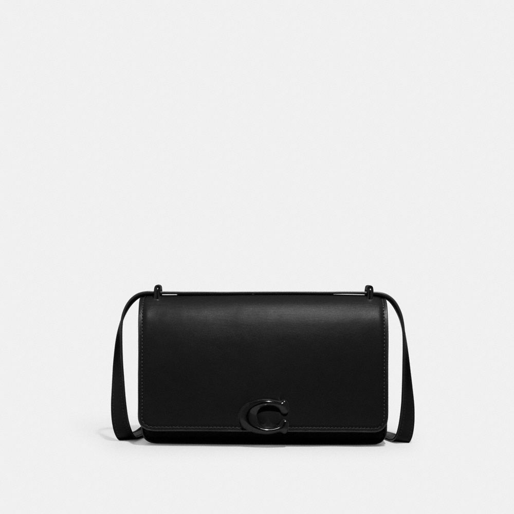 COACH®,BANDIT SHOULDER BAG,Luxe Refined Calf Leather,Small,Matte Black/Black,Front View