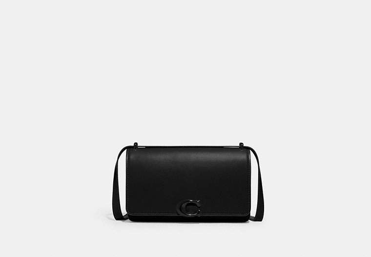 COACH®,BANDIT SHOULDER BAG,Luxe Refined Calf Leather,Small,Matte Black/Black,Front View
