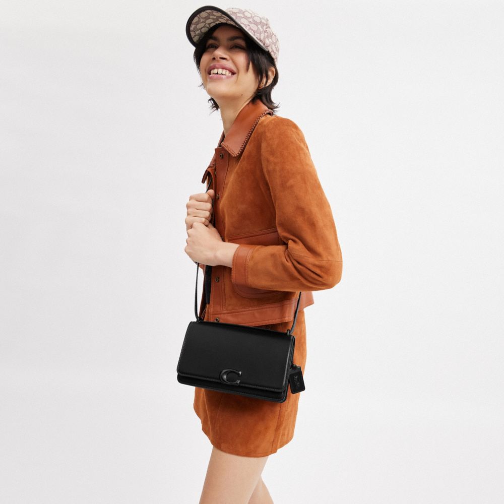 COACH®,Bandit Shoulder Bag,Leather,Calf Hair,Shoulder Bag,Logo,Metal,Adjustable,Gold Metal,Casual,Black