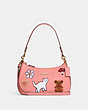 COACH®,TERI SHOULDER BAG WITH CREATURE PATCHES,Large,Gold/Candy Pink Multi,Front View