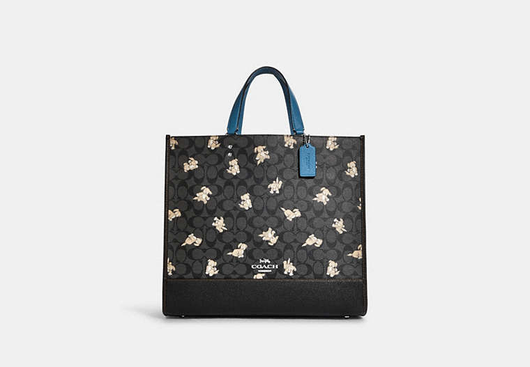 COACH®,DEMPSEY TOTE BAG 40 IN SIGNATURE CANVAS WITH HAPPY DOG PRINT,Large,Silver/Graphite Multi,Front View image number 0
