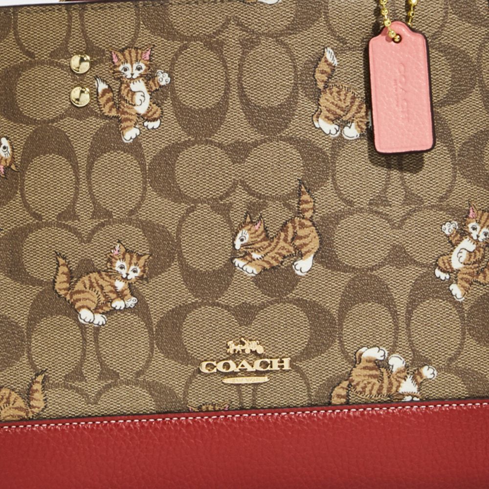 COACH®,Dempsey Tote Bag 22 In Signature Canvas With Dancing Kitten Print,,Detail View