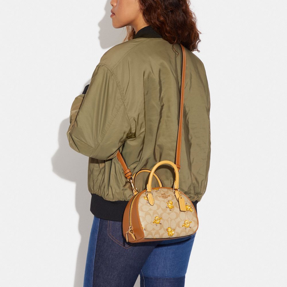 Sydney Satchel In Signature Canvas With Tossed Chick Print