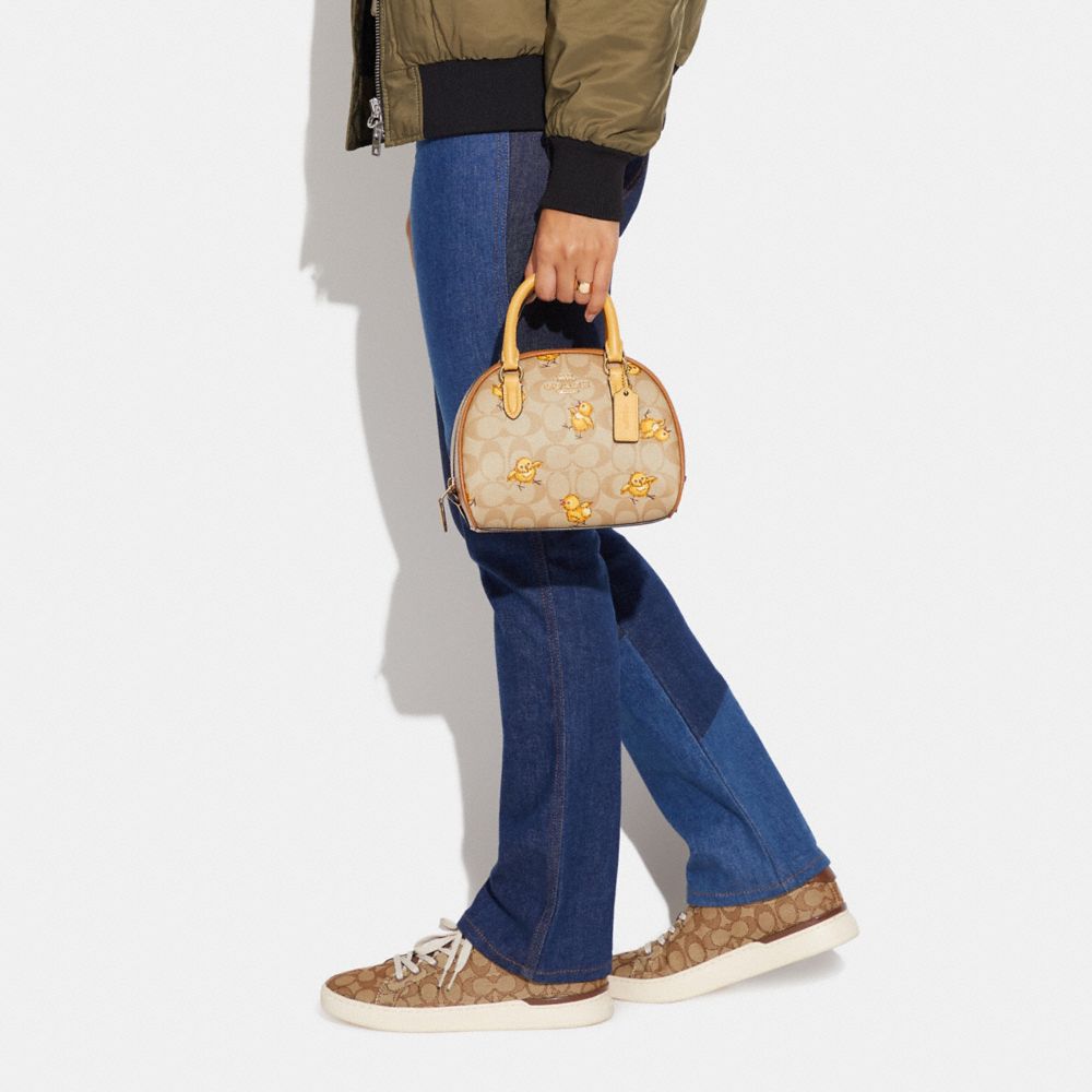 Sydney Satchel In Signature Canvas With Tossed Chick Print