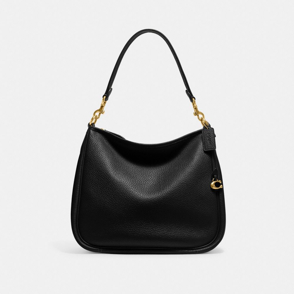 COACH®,CARY SHOULDER BAG,Pebble Leather,Large,Brass/Black,Front View
