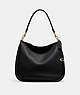 COACH®,CARY SHOULDER BAG,Pebble Leather,Large,Brass/Black,Front View