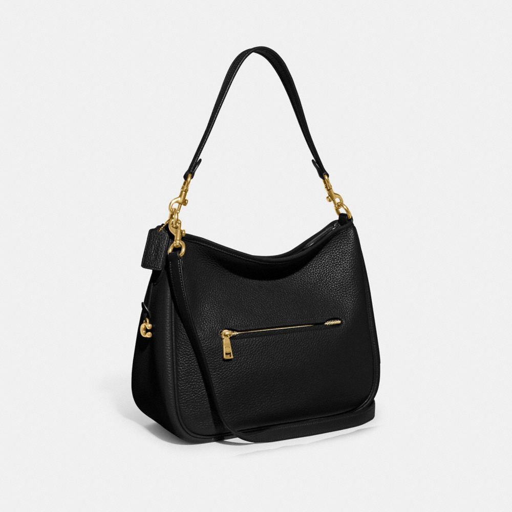 COACH®,CARY SHOULDER BAG,Pebble Leather,Large,Brass/Black,Angle View
