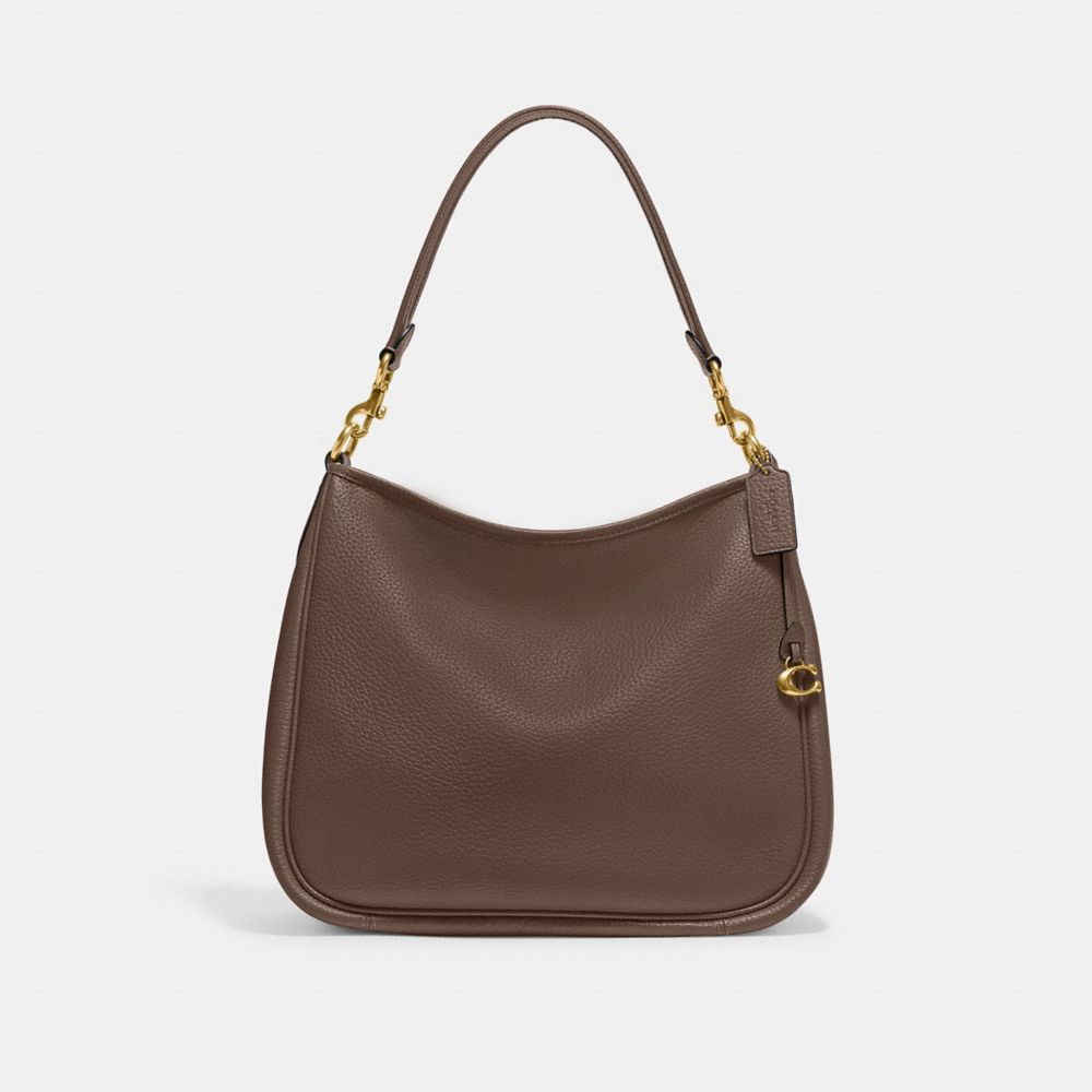 COACH®,CARY SHOULDER BAG,Pebble Leather,Large,Brass/Dark Stone,Front View image number 0