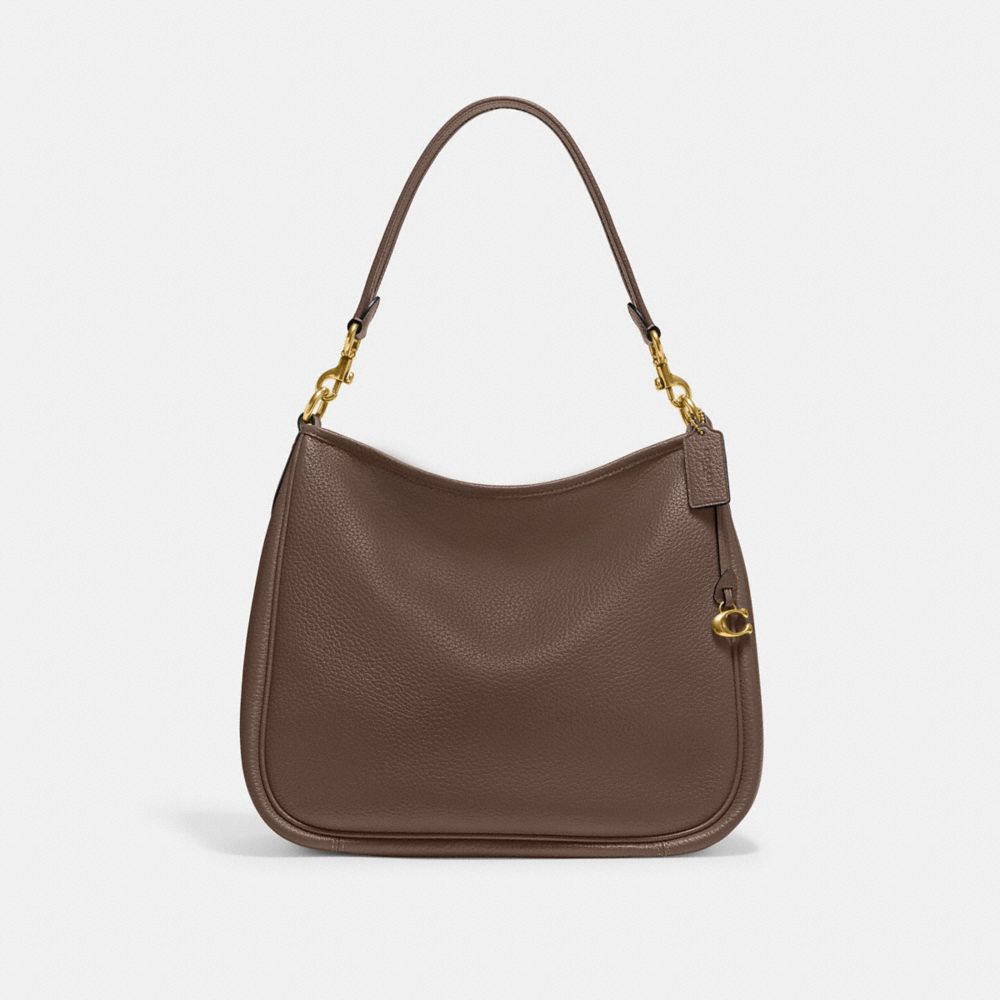 COACH®,CARY SHOULDER BAG,Pebble Leather,Large,Brass/Dark Stone,Front View