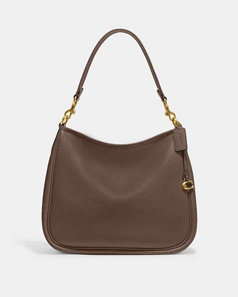 COACH®,CARY SHOULDER BAG,Pebble Leather,Large,Brass/Dark Stone,Front View