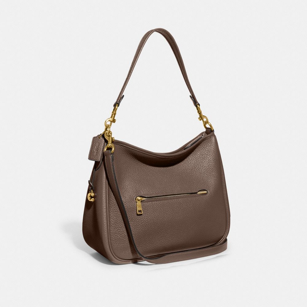 COACH®,CARY SHOULDER BAG,Pebble Leather,Large,Brass/Dark Stone,Angle View