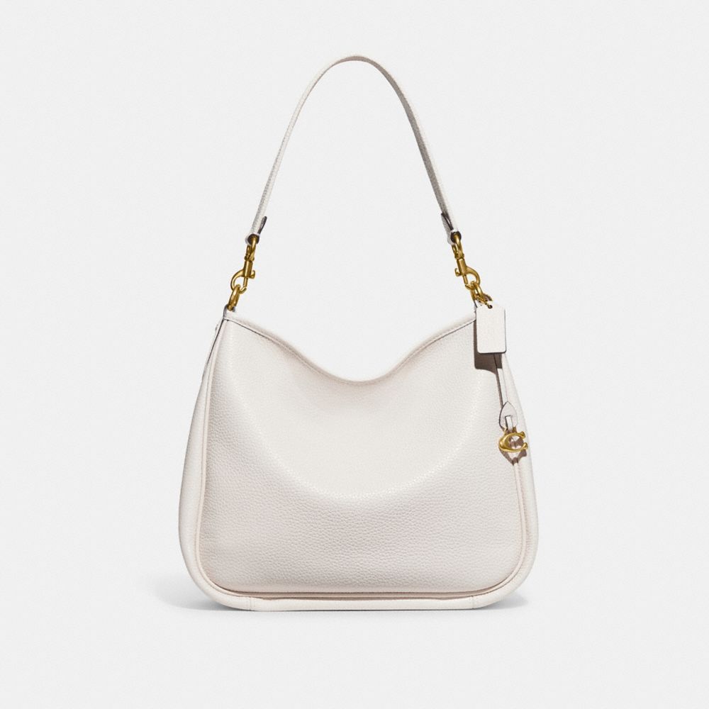 COACH®,CARY SHOULDER BAG,Pebble Leather,Large,Brass/Chalk,Front View