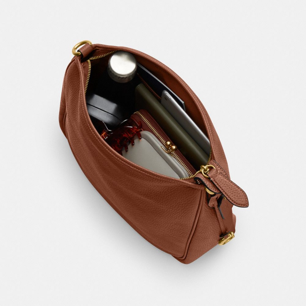 COACH®,Cary Shoulder Bag,Leather,Hobo,Metal,Logo,Casual,Brown,Inside View,Top View