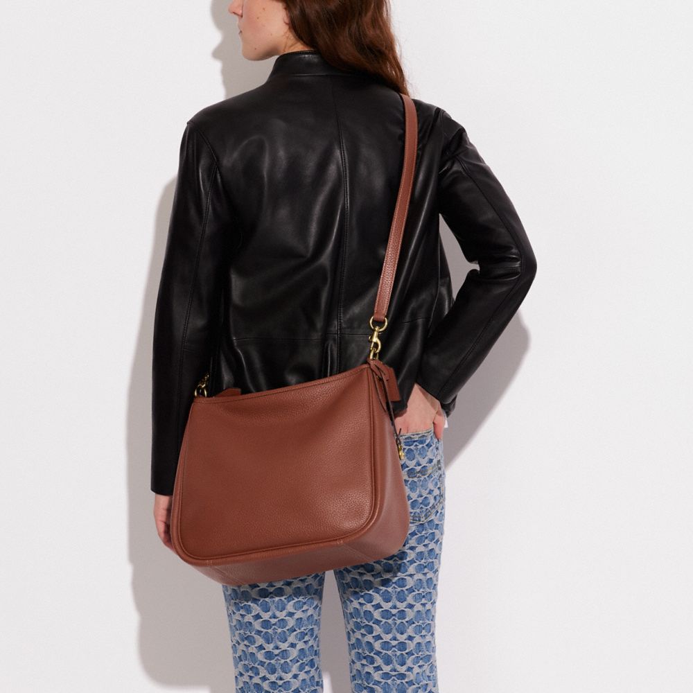 COACH®,Cary Shoulder Bag,Leather,Hobo,Metal,Logo,Casual,Brown,Detail View