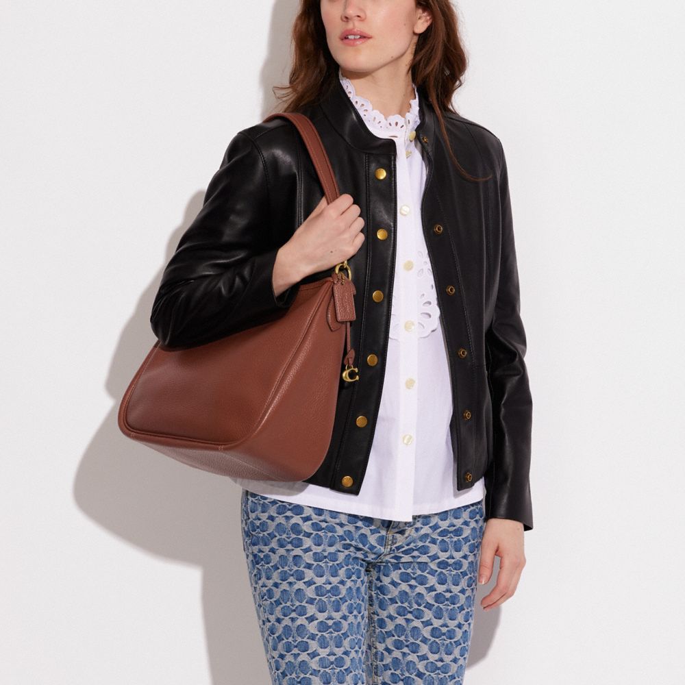 COACH®,Cary Shoulder Bag,Leather,Hobo,Metal,Logo,Casual,Brown,Detail View
