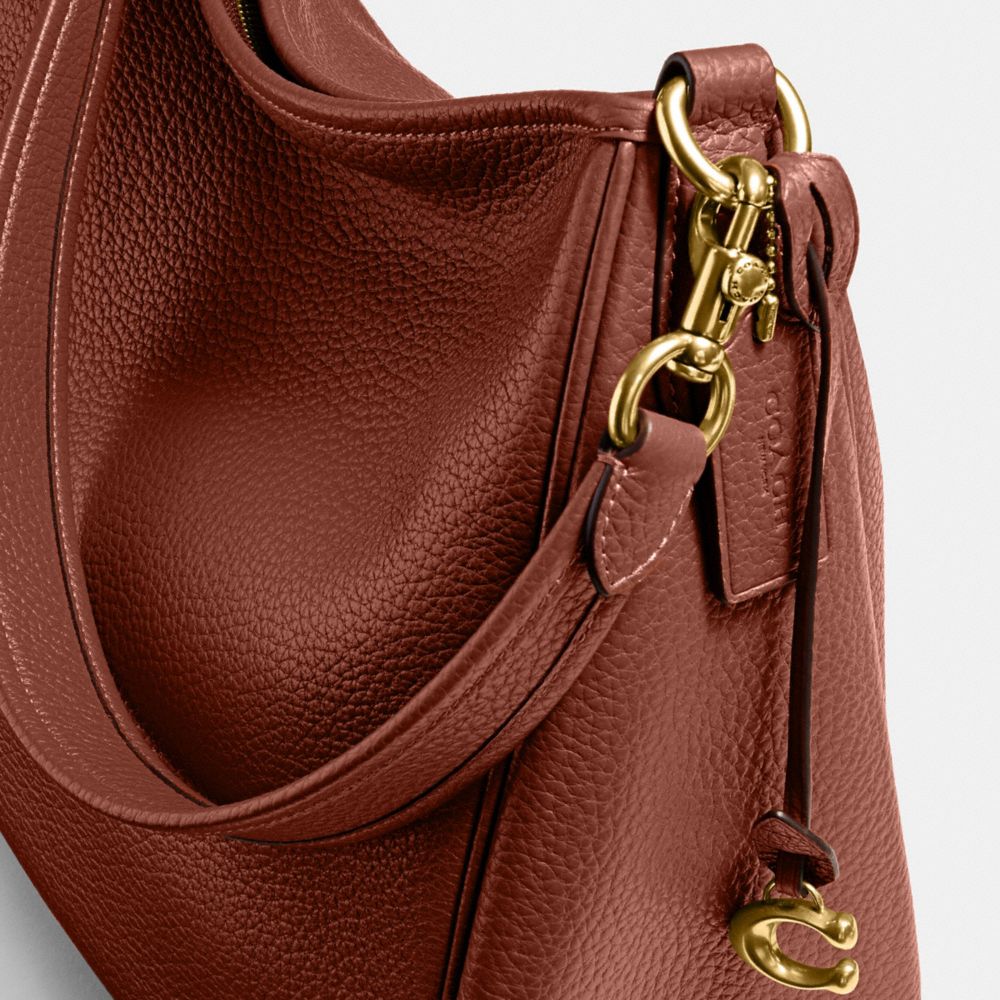 COACH®,Cary Shoulder Bag,Leather,Hobo,Metal,Logo,Casual,Brown,Closer View