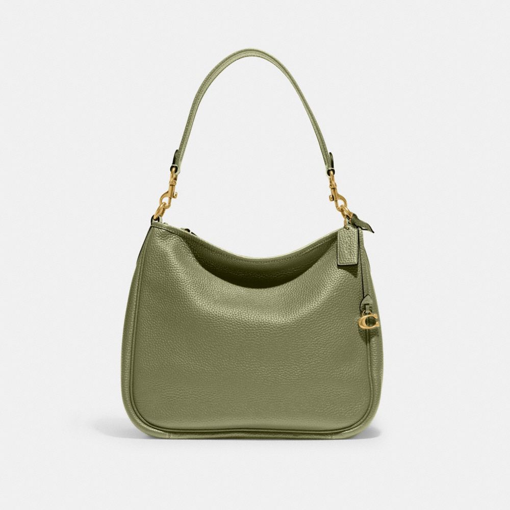 COACH®,CARY SHOULDER BAG,Pebble Leather,Large,Brass/Moss,Front View