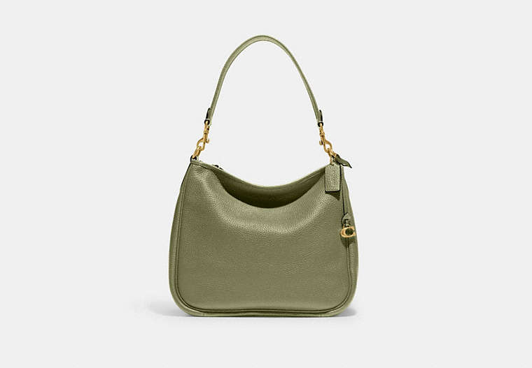 COACH®,CARY SHOULDER BAG,Pebble Leather,Large,Brass/Moss,Front View