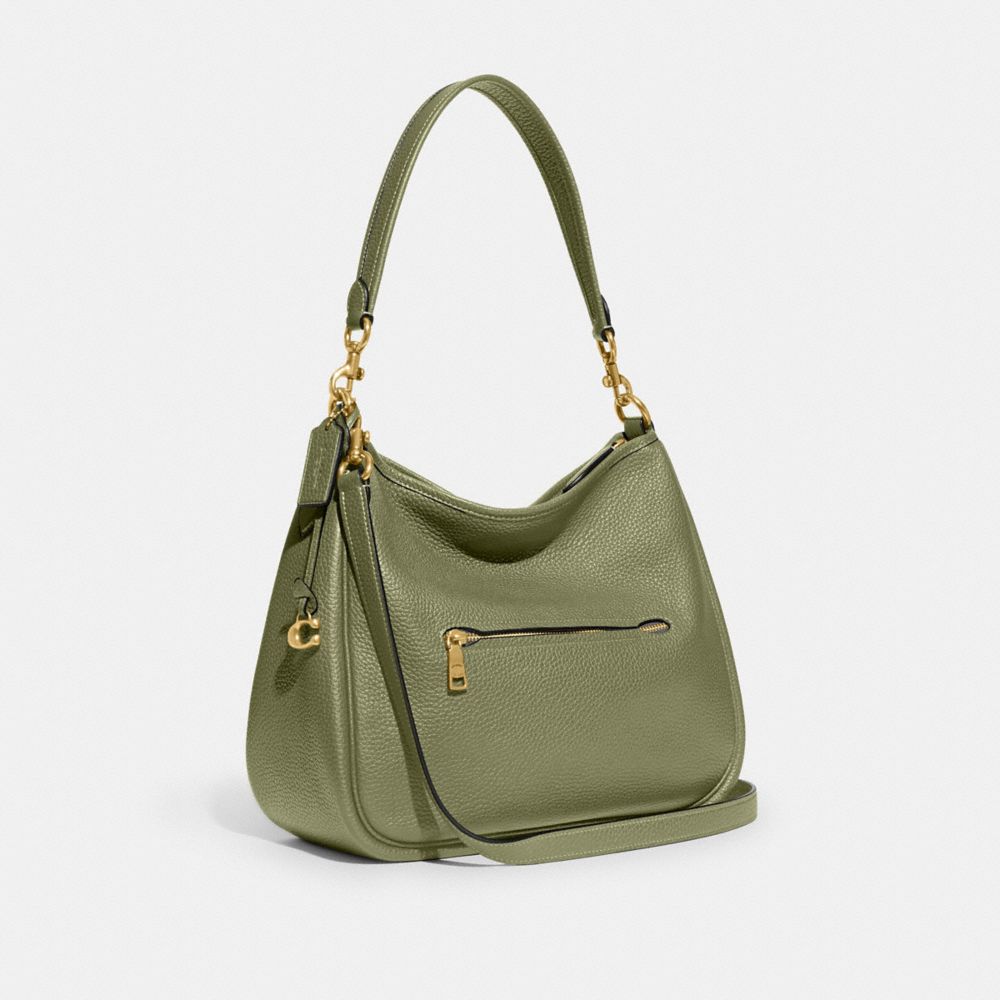 COACH®,CARY SHOULDER BAG,Pebble Leather,Large,Brass/Moss,Angle View