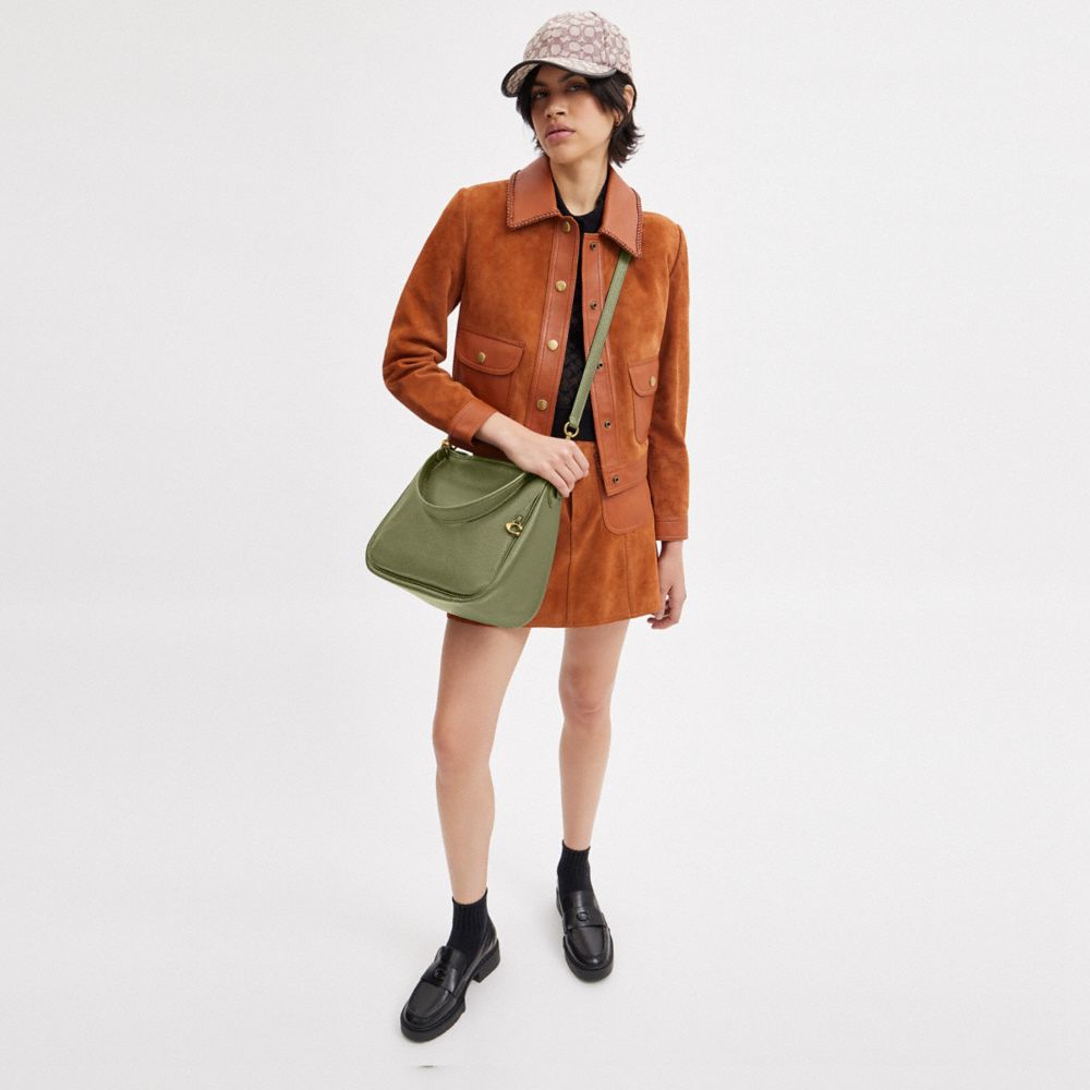 COACH®,Cary Shoulder Bag,Leather,Hobo,Logo,Metal,Casual,Olive,Detail View