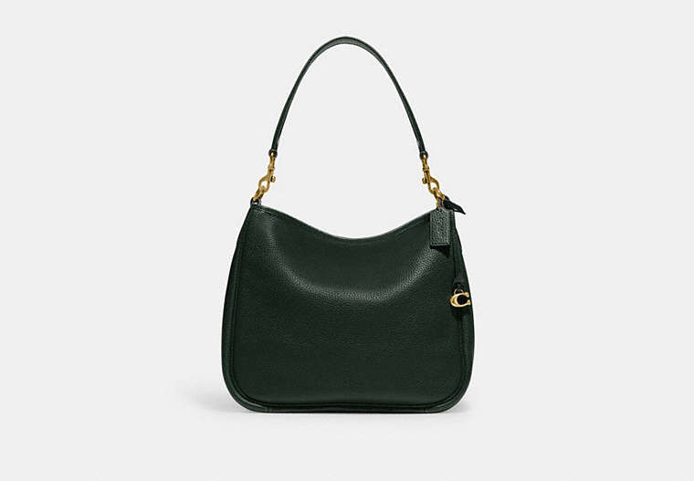 COACH®,CARY SHOULDER BAG,Pebble Leather,Large,Brass/Amazon Green,Front View