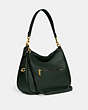 COACH®,CARY SHOULDER BAG,Pebble Leather,Large,Brass/Amazon Green,Angle View