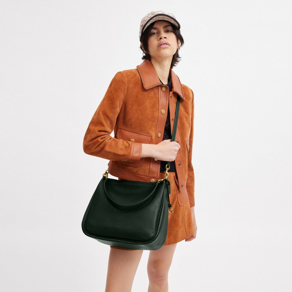 COACH®,Cary Shoulder Bag,Leather,Hobo,Metal,Logo,Casual,Emerald,Detail View