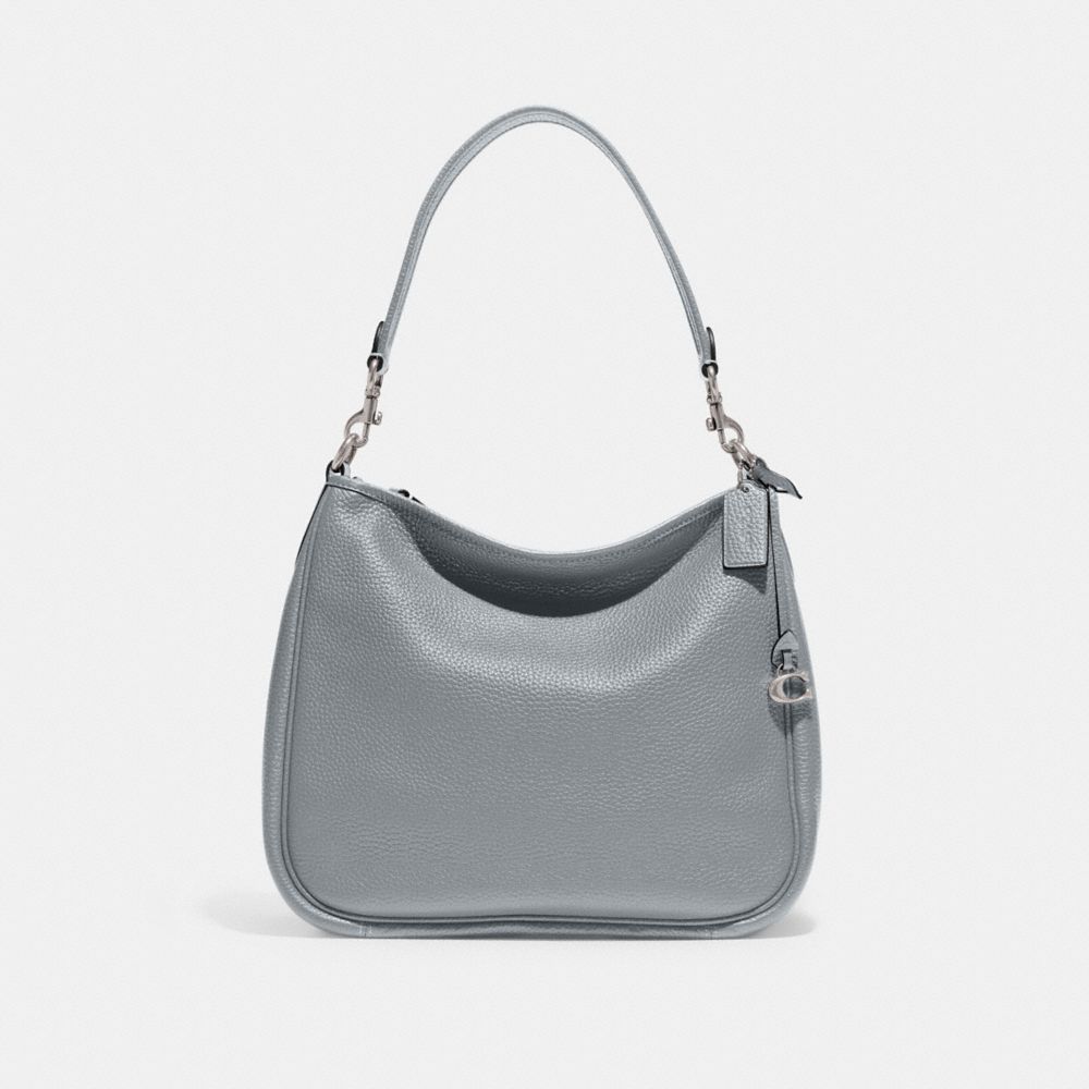 COACH®,CARY SHOULDER BAG,Pebble Leather,Large,Silver/Grey Blue,Front View