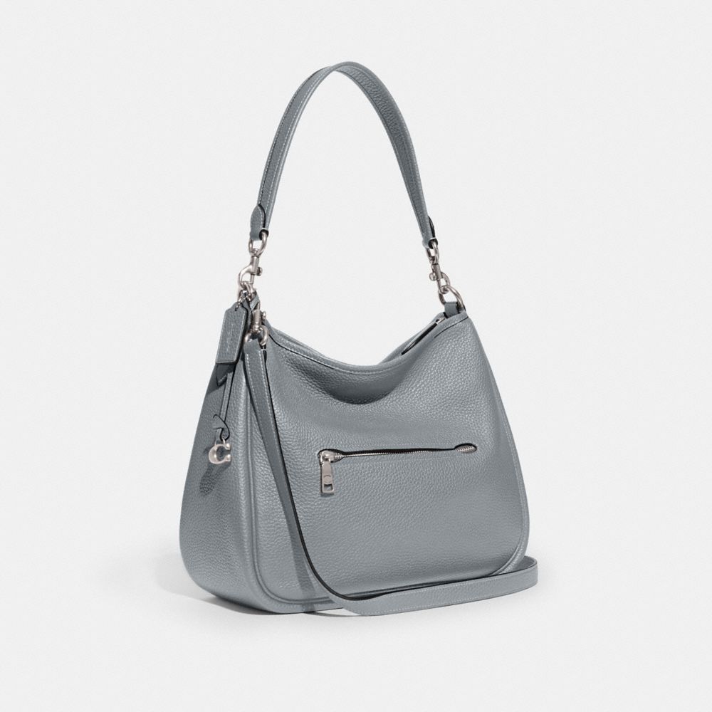 COACH®,CARY SHOULDER BAG,Pebble Leather,Large,Silver/Grey Blue,Angle View