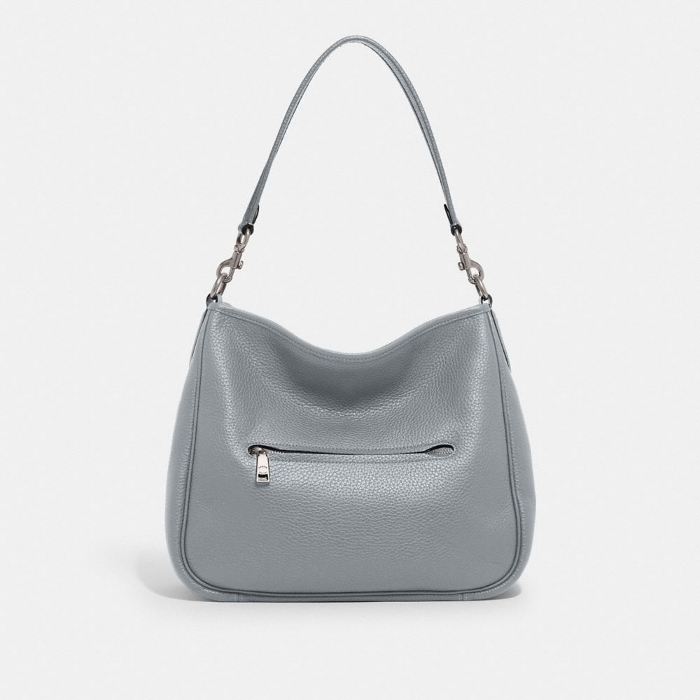 COACH®,CARY SHOULDER BAG,Pebble Leather,Large,Silver/Grey Blue,Back View
