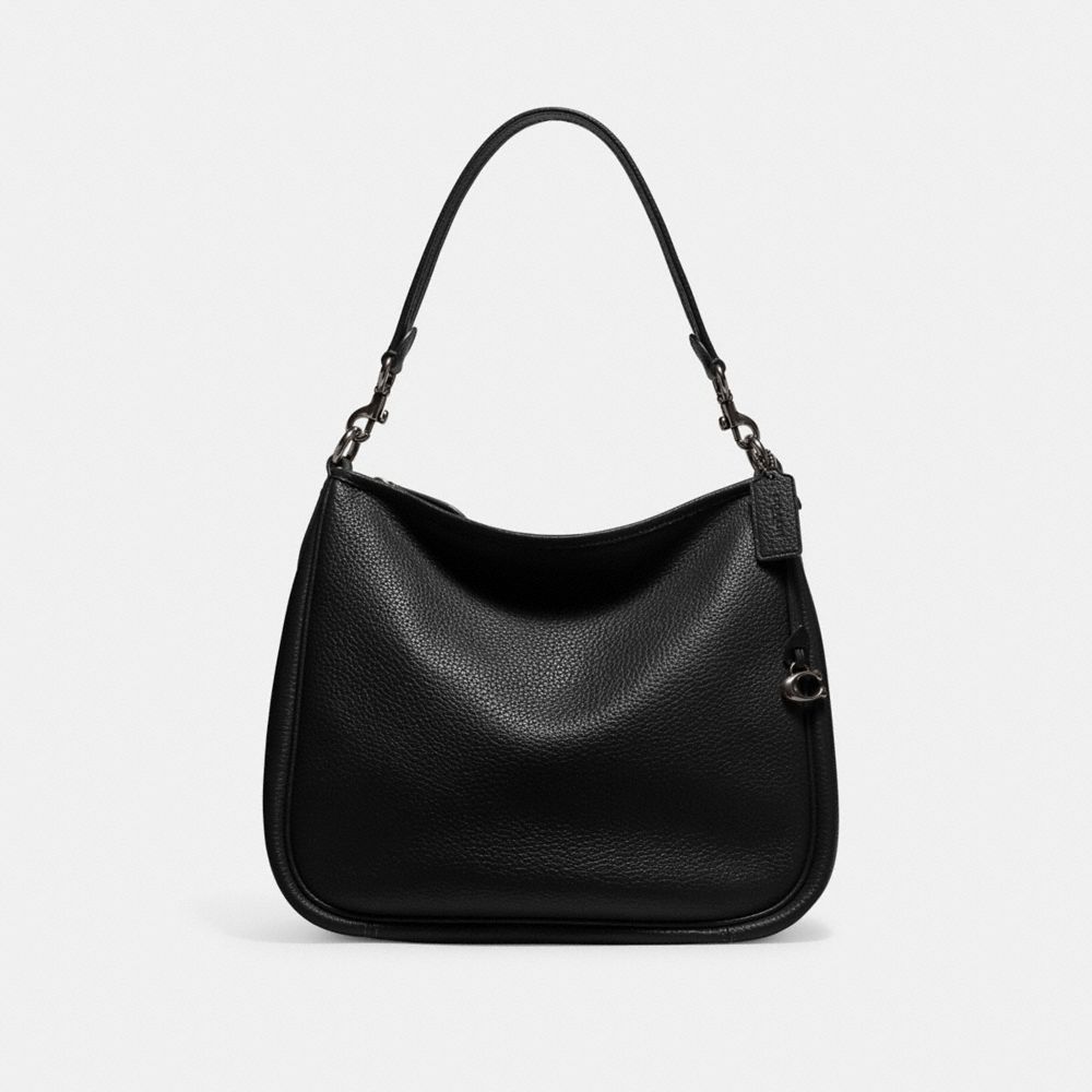 COACH®,CARY SHOULDER BAG,Pebble Leather,Large,Pewter/Black,Front View
