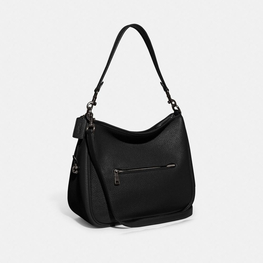 COACH®,CARY SHOULDER BAG,Pebble Leather,Large,Pewter/Black,Angle View