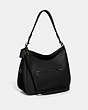 COACH®,CARY SHOULDER BAG,Pebble Leather,Large,Pewter/Black,Angle View