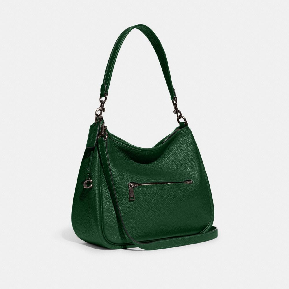 COACH®,CARY SHOULDER BAG,Pebble Leather,Large,Pewter/Dark Pine,Angle View