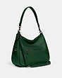 COACH®,CARY SHOULDER BAG,Pebble Leather,Large,Pewter/Dark Pine,Angle View