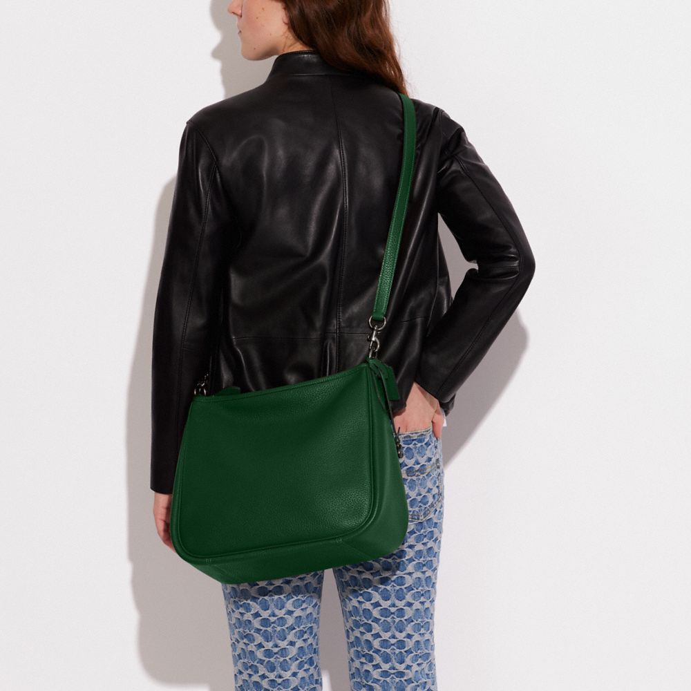 COACH®,Cary Shoulder Bag,Leather,Hobo,Logo,Metal,Casual,Emerald,Detail View
