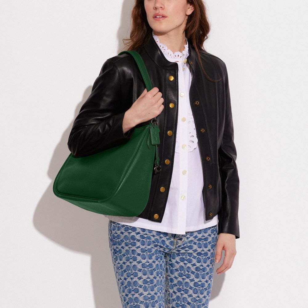 COACH®,Cary Shoulder Bag,Leather,Hobo,Logo,Metal,Casual,Emerald,Detail View