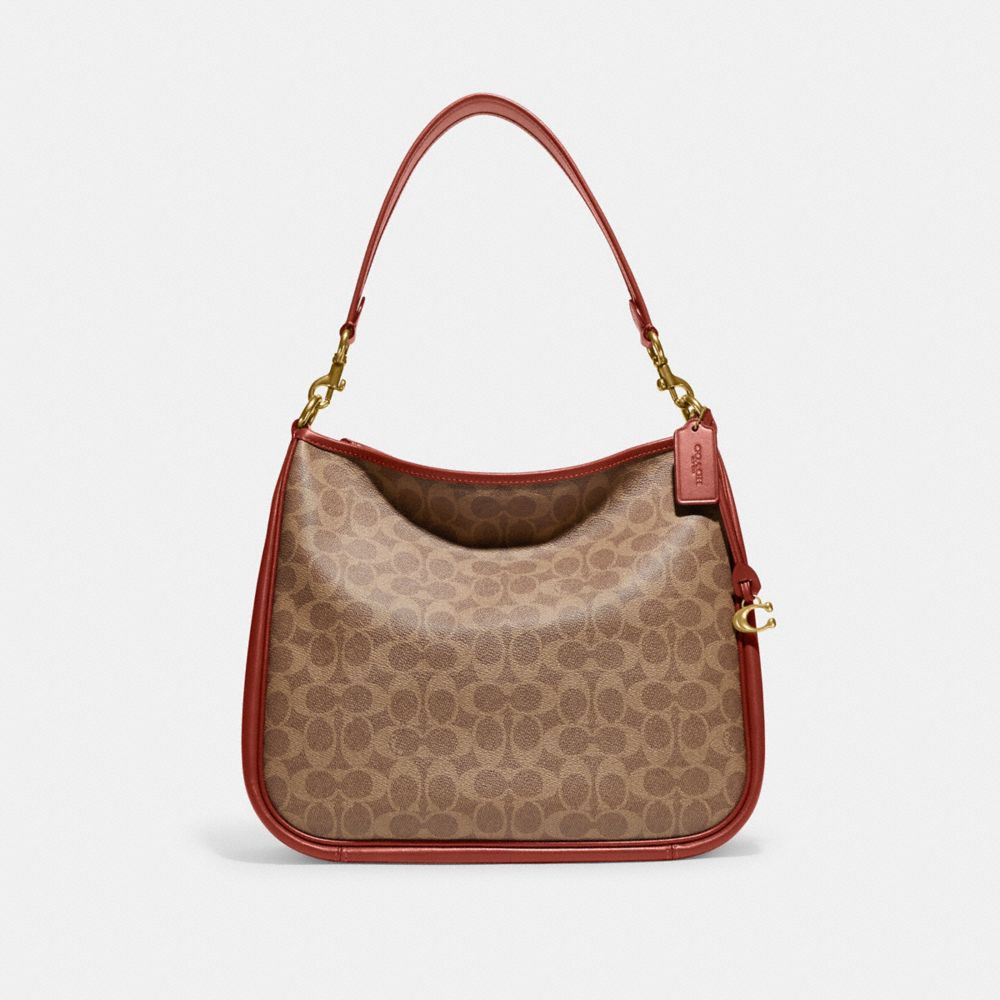 COACH®,CARY SHOULDER BAG IN SIGNATURE CANVAS,Large,Brass/Tan/Rust,Front View image number 0