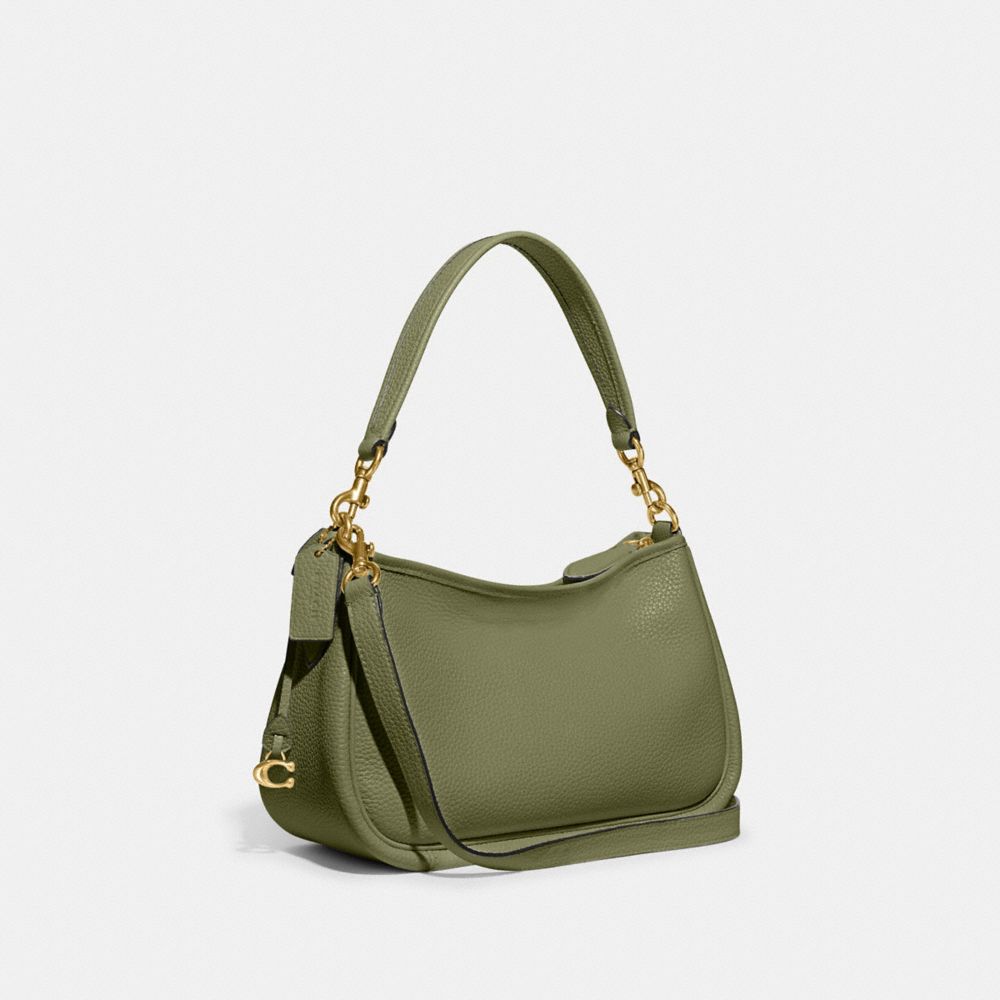 COACH®,CARY CROSSBODY BAG,Pebble Leather,Medium,Brass/Moss,Angle View