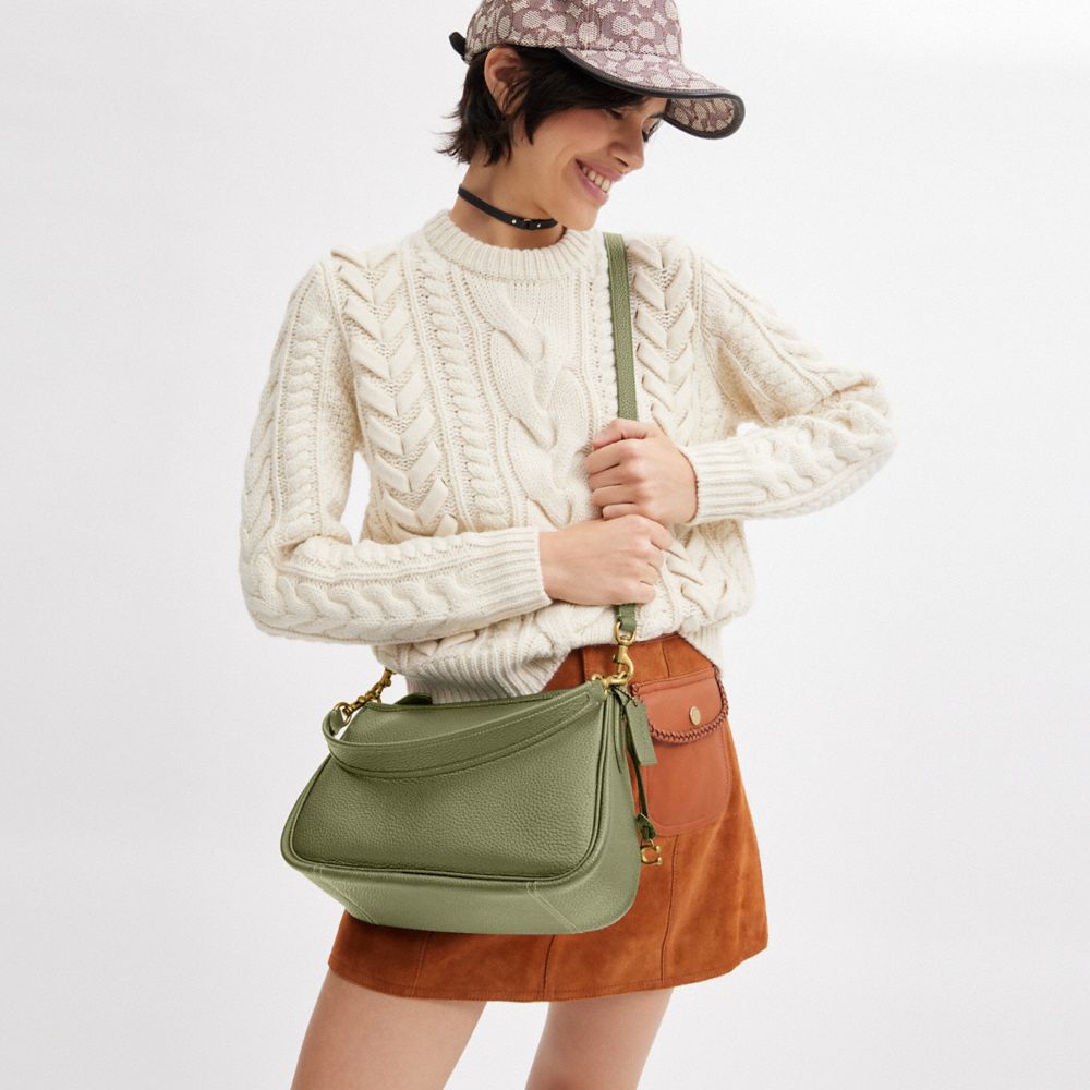 COACH®,Cary Crossbody Bag,Leather,Hobo,Logo,Metal,Casual,Olive,Detail View