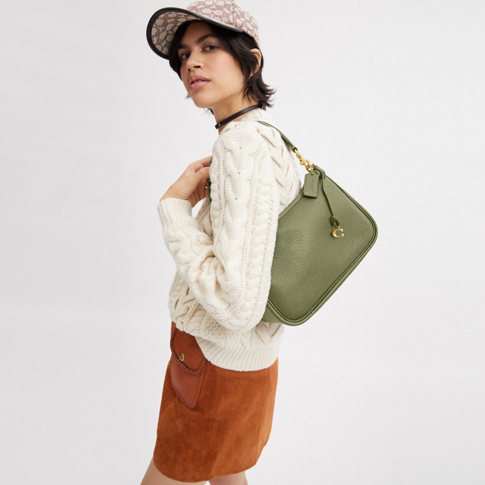 COACH®,Cary Crossbody Bag,Leather,Hobo,Logo,Metal,Casual,Olive,Detail View