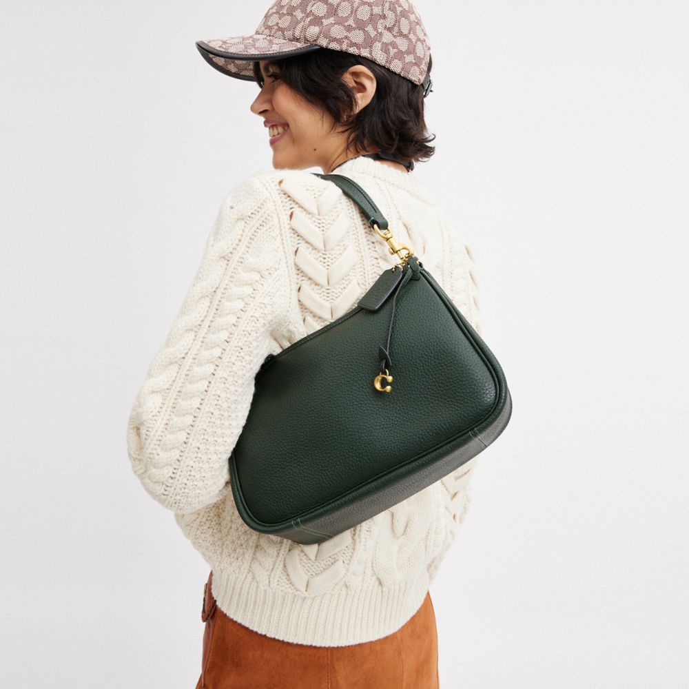 COACH®,Cary Crossbody Bag,Leather,Hobo,Logo,Metal,Casual,Emerald,Detail View
