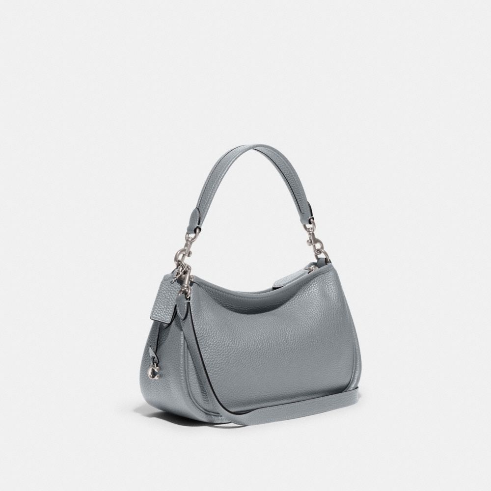 COACH®,CARY CROSSBODY BAG,Pebble Leather,Medium,Silver/Grey Blue,Angle View