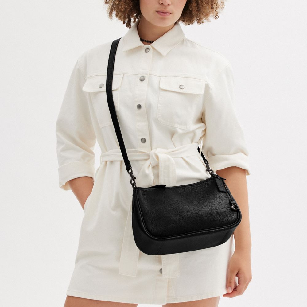 COACH®,Cary Crossbody Bag,Leather,Hobo,Logo,Metal,Casual,Black,Scale View