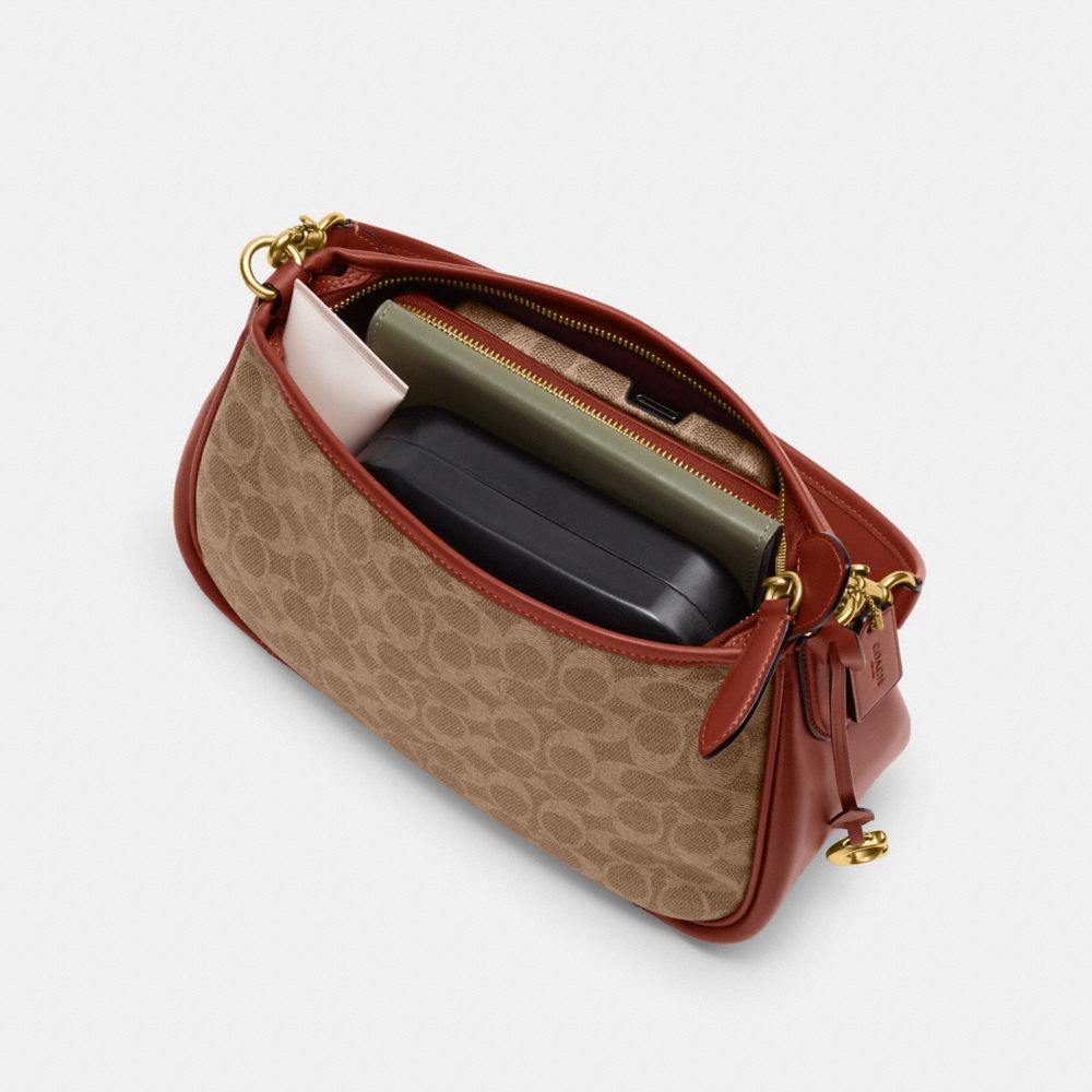 COACH®,Cary Crossbody Bag In Signature Canvas,Canvas,Calf Hair,Leather,Crossbody,Piping,Day Party,Brown,Inside View, Top View