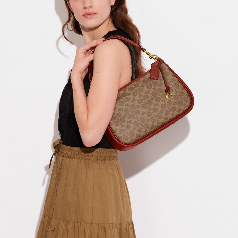 COACH®,Cary Crossbody Bag In Signature Canvas,Canvas,Calf Hair,Leather,Crossbody,Piping,Day Party,Brown,Detail View