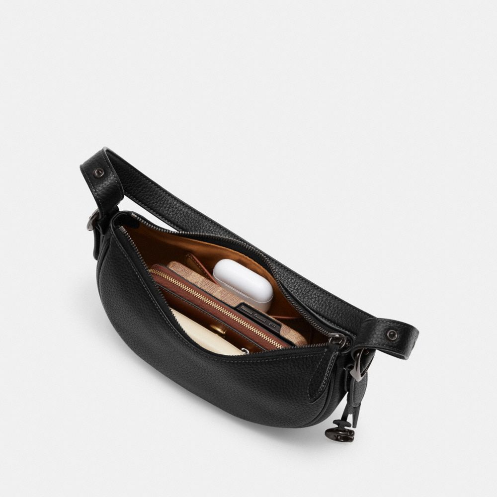 COACH®,Luna Shoulder Bag,Silk,Leather,Shoulder Bag,Logo,Metal,Adjustable,Gold Metal,Casual,Black,Inside View, Top View