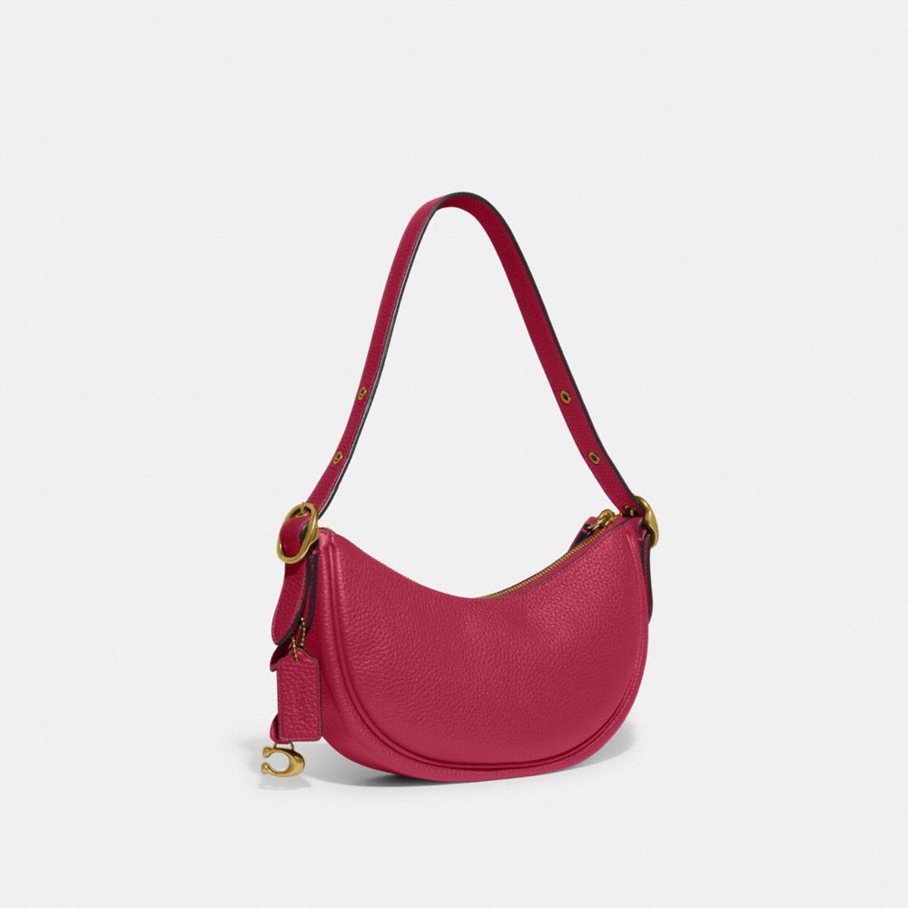 COACH®,Luna Shoulder Bag,Silk,Leather,Shoulder Bag,Metal,Logo,Adjustable,Gold Metal,Casual,Fuchsia,Angle View