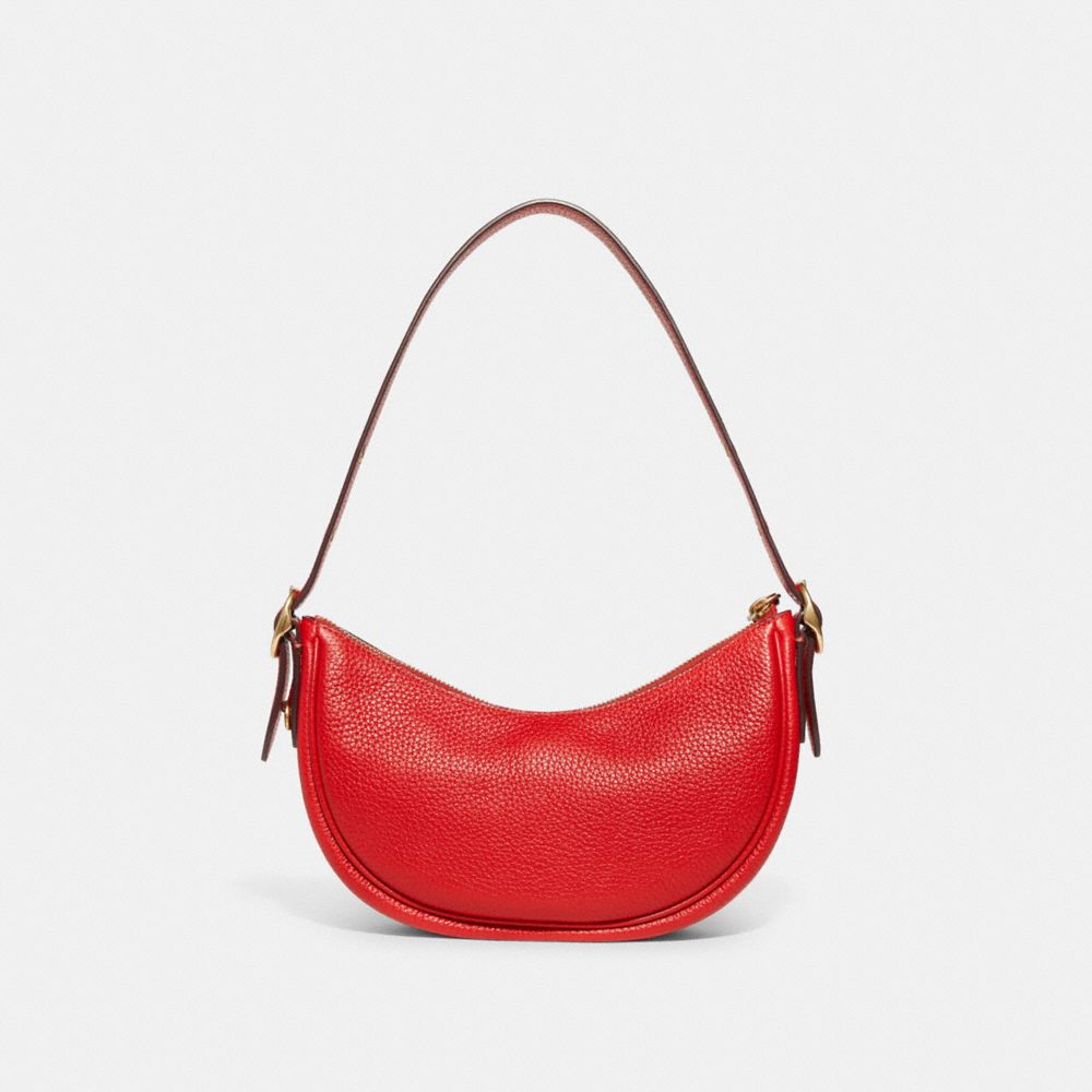 COACH®,Luna Shoulder Bag,Silk,Leather,Shoulder Bag,Logo,Metal,Adjustable,Gold Metal,Casual,Red,Back View